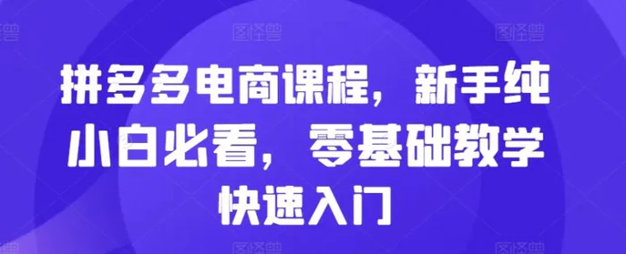 拼多多电商课程，新手纯小白必看，零基础教学快速入门-副业库