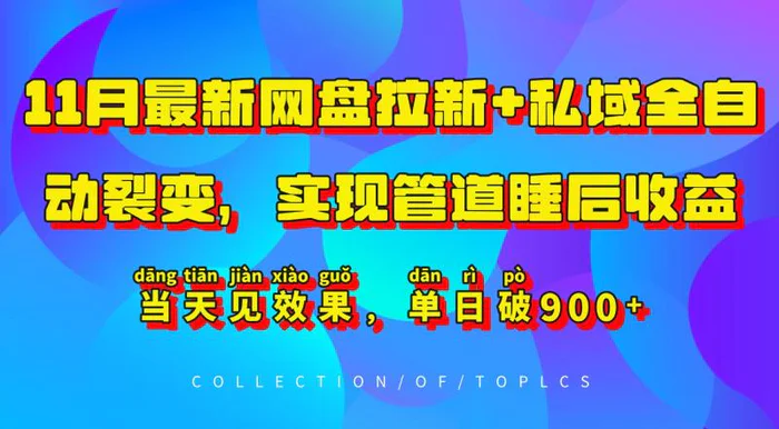 11月最新网盘拉新+私域全自动裂变，实现管道睡后收益，当天见效果，单日破900+-副业库