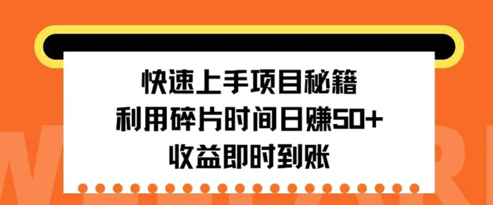 快速上手项目秘籍，利用碎片时间日入50+，收益即时到账-副业库