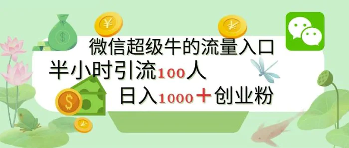 新的引流变现阵地，微信超级牛的流量入口，半小时引流100人，日入1000+创业粉-副业库