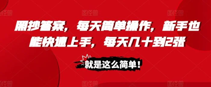 照抄答案，每天简单操作，新手也能快速上手，每天几十到2张-副业库