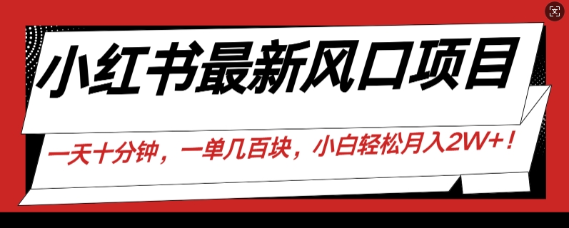 小红书最新风口项目，一天只用10分钟，一单几百块，小白简单无脑操作!-副业库