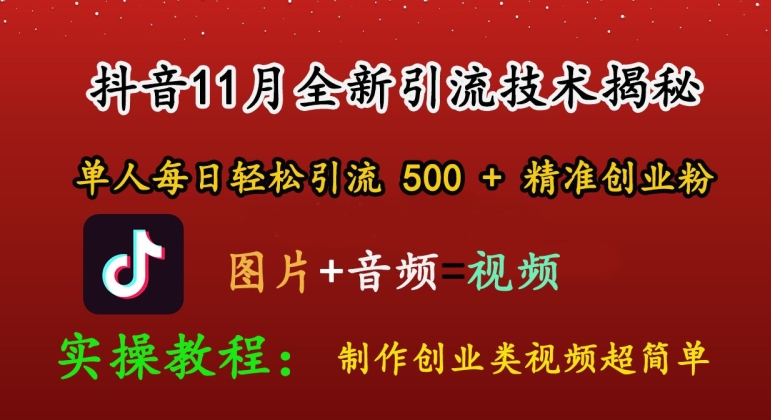 抖音11月全新引流技术，轻松制作创业类视频，单人每日轻松引流500+精准创业粉-副业库
