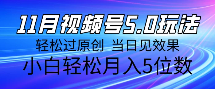 11月最新视频号5.0玩法，轻松过原创，当日见效果，小白轻松月入5位数-副业库