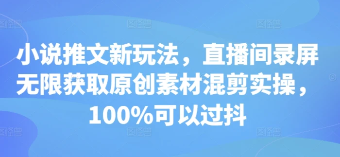 小说推文新玩法，直播间录屏无限获取原创素材混剪实操，100%可以过抖-副业库