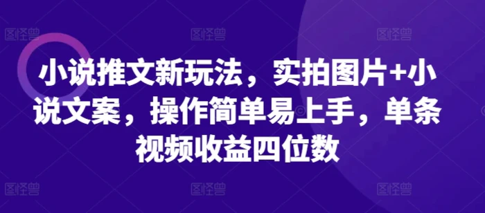 小说推文新玩法，实拍图片+小说文案，操作简单易上手，单条视频收益四位数-副业库