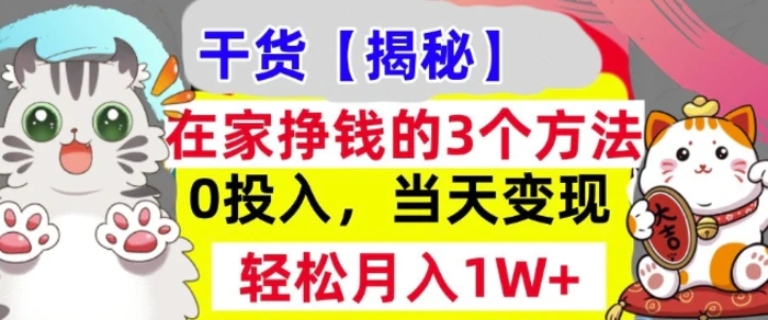 在家挣钱的3个方法，0投入，当天变现，轻松月入过W-副业库