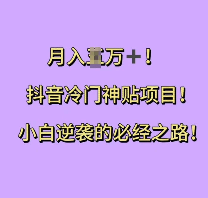 抖音冷门神贴项目，小白逆袭的必经之路，月入过W【揭秘】-副业库