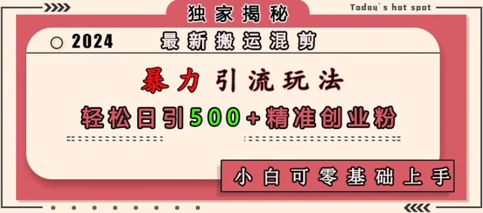最新搬运混剪暴力引流玩法，轻松日引500+精准创业粉，小白可零基础上手-副业库
