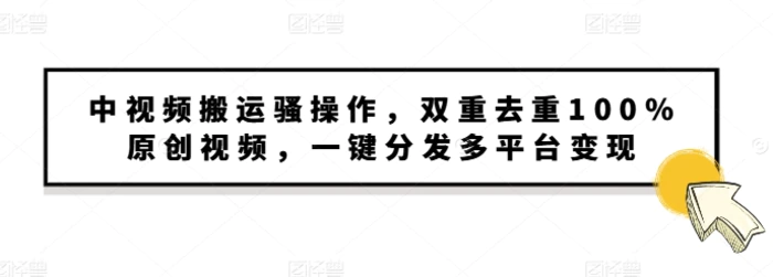 中视频搬运骚操作，双重去重100%原创视频，一键分发多平台变现，新手小白无脑操作-副业库