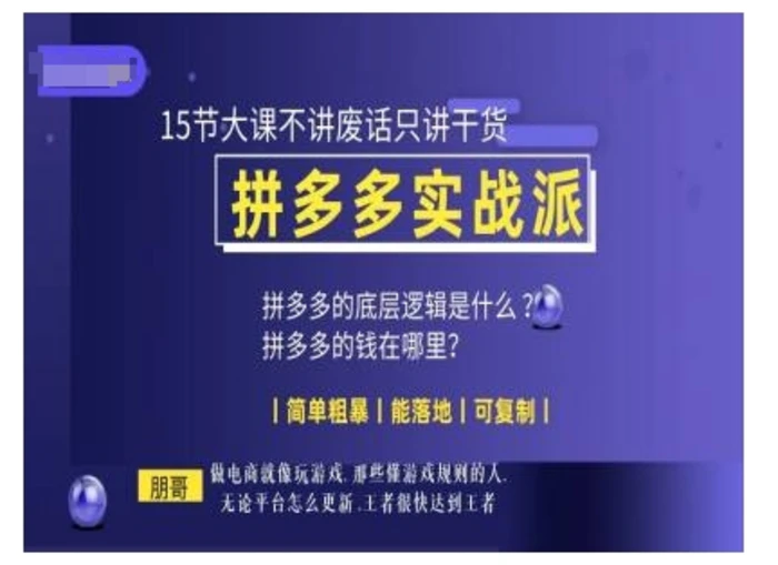 朋哥电商(拼多多实战派)，15节大课不讲废话只讲干货，简单粗暴 能落地 可复制-副业库