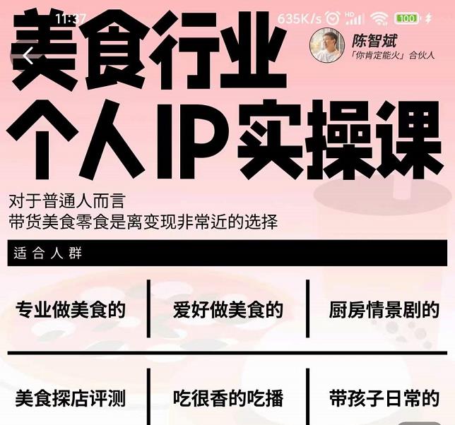 美食行业个人IP实操课，对于普通人而言，带货美食零食是离变现非常近的选择-副业库