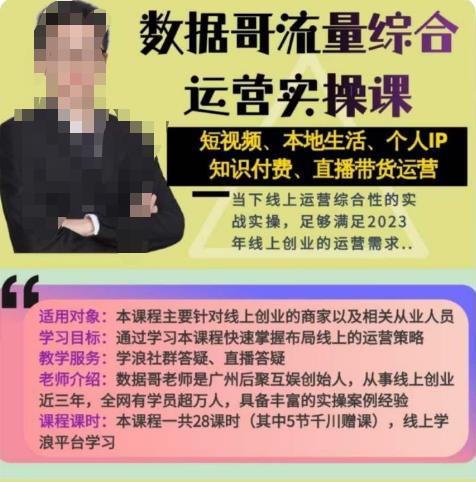 数据哥流量综合运营实操课：短视频、本地生活、个人IP知识付费、直播带货运营-副业库