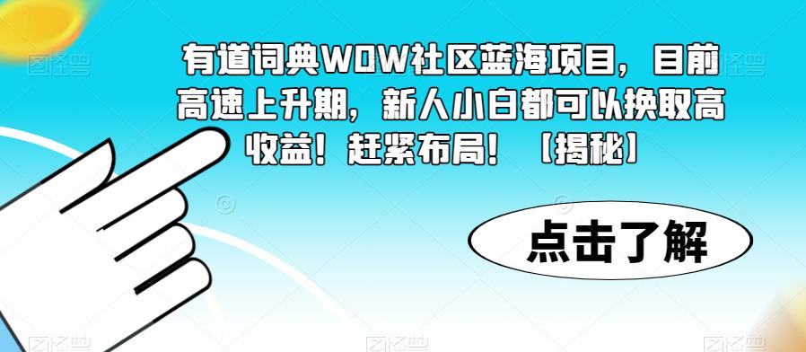 有道词典WOW社区蓝海项目，目前高速上升期，新人小白都可以换取高收益！赶紧布局！【揭秘】-副业库