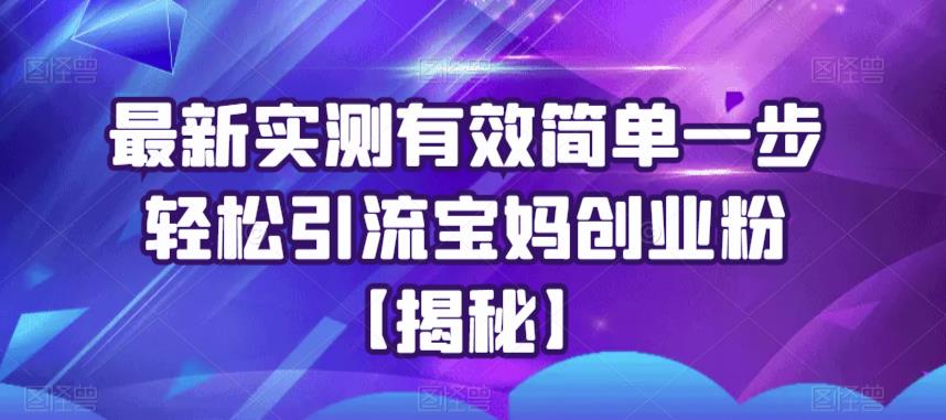 最新实测有效简单一步轻松引流宝妈创业粉【揭秘】-副业库