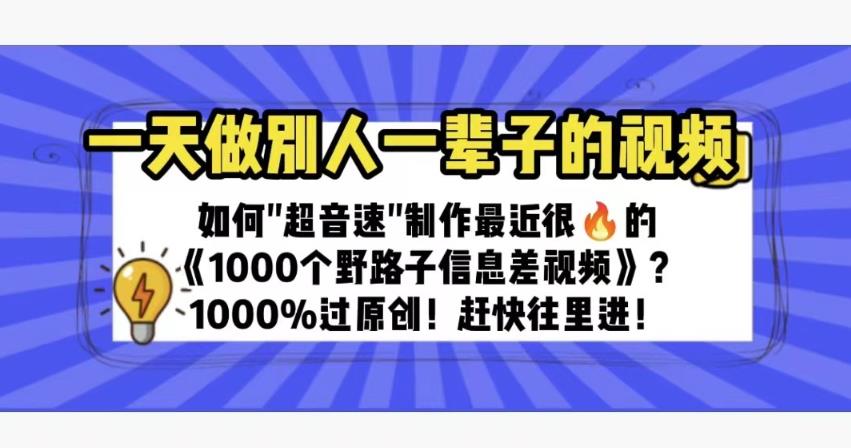 一天做完别一辈子的视频制作最近很火的《1000个野路子信息差》100%过原创【揭秘】-副业库