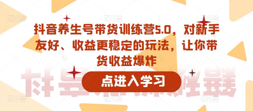 抖音养生号带货训练营5.0，对新手友好、收益更稳定的玩法，让你带货收益爆炸（更新）-副业库