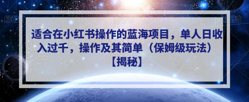 适合在小红书操作的蓝海项目，单人日收入过千，操作及其简单（保姆级玩法）【揭秘】-副业库