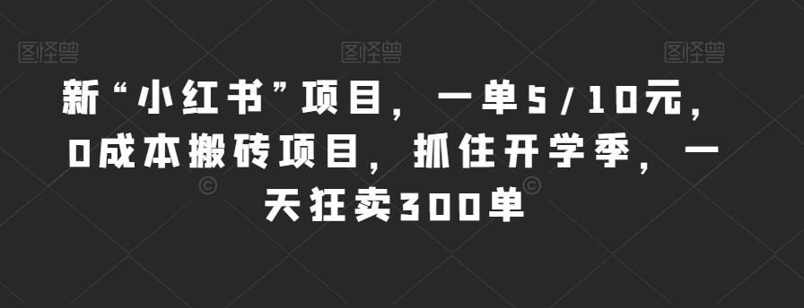 新“小红书”项目，一单5/10元，0成本搬砖项目，抓住开学季，一天狂卖300单【揭秘】-副业库
