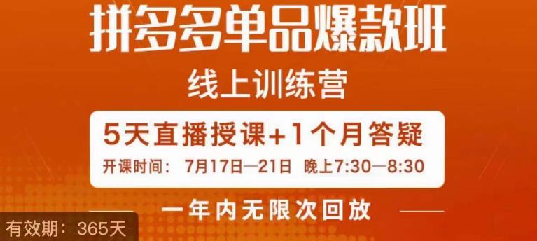 钟辰·拼多多单品爆款班，一个拼多多超级爆款养一个团队-副业库