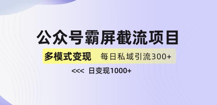 公众号霸屏截流项目+私域多渠道变现玩法，全网首发，日入1000+【揭秘】-副业库