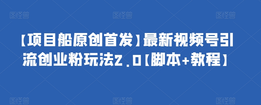 【项目船原创首发】最新视频号引流创业粉玩法2.0【脚本+教程】-副业库