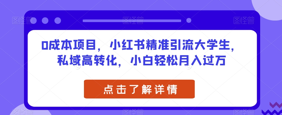 0成本项目，小红书精准引流大学生，私域高转化，小白轻松月入过万【揭秘】-副业库