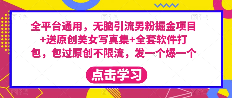 全平台通用，无脑引流男粉掘金项目+送原创美女写真集+全套软件打包，包过原创不限流，发一个爆一个【揭秘】-副业库