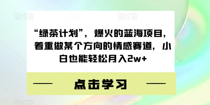 “绿茶计划”，爆火的蓝海项目，着重做某个方向的情感赛道，小白也能轻松月入2w+【揭秘】-副业库
