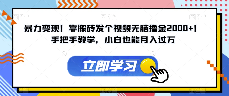 暴力变现！靠搬砖发个视频无脑撸金2000+！手把手教学，小白也能月入过万【揭秘】-副业库