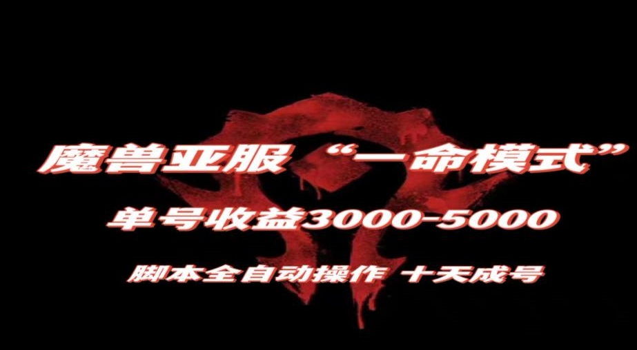 魔兽亚服一命模式，10天成号-单号3千-5千，脚本全自动操作，保姆级教学【揭秘】-副业库