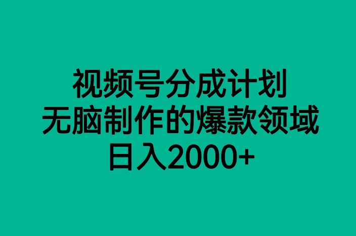 视频号分成计划，无脑制作的爆款领域，日入2000+-副业库