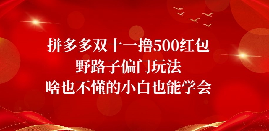 拼多多双十一撸500红包野路子偏门玩法，啥也不懂的小白也能学会【揭秘】-副业库