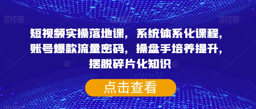 短视频实操落地课，系统体系化课程，账号爆款流量密码，操盘手培养提升，摆脱碎片化知识-副业库