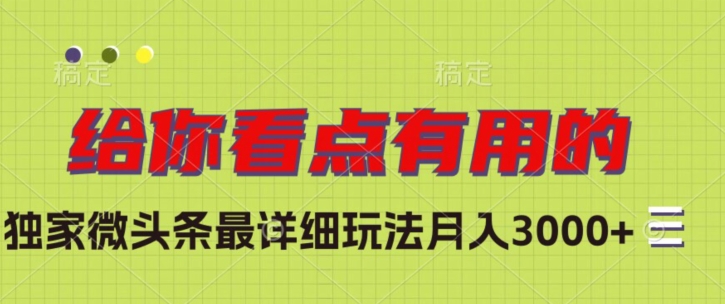 独家微头条最详细玩法，月入3000+【揭秘】-副业库