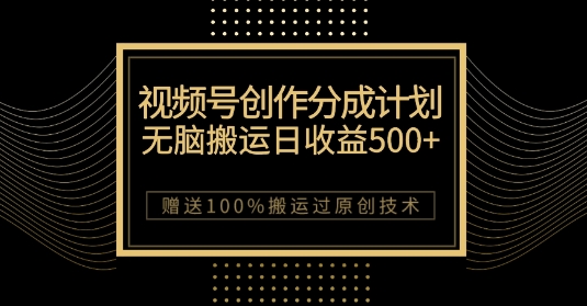 最新视频号创作分成计划，无脑搬运一天收益500+，100%搬运过原创技巧【揭秘】-副业库