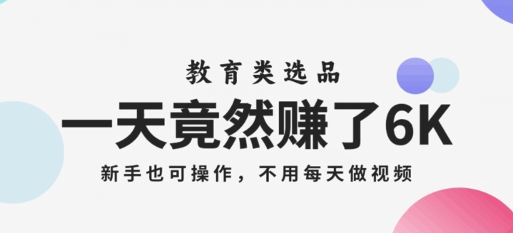 一天竟然赚了6000多，教育类选品，新手也可操作，更不用每天做短视频【揭秘】-副业库