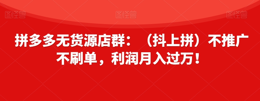 拼多多无货源店群：（抖上拼）不推广不刷单，利润月入过万！【揭秘】-副业库
