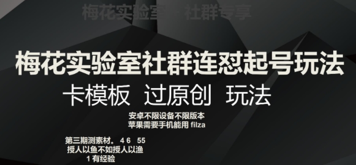 梅花实验室社群连怼起号玩法，卡模板过原创玩法【揭秘】-副业库