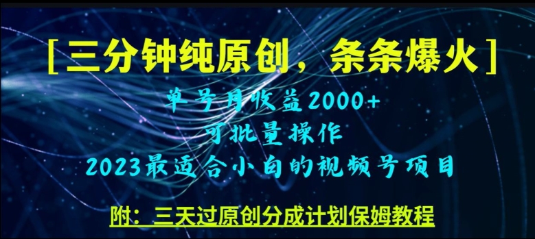三分钟制作视频号纯原创，条条爆款，轻松月入过万【揭秘】-副业库