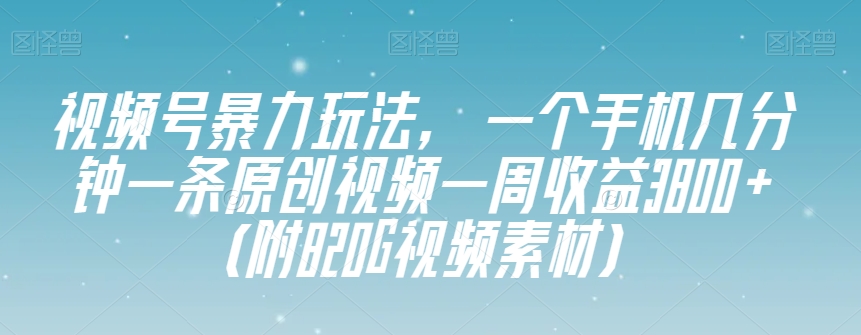 视频号暴力玩法，一个手机几分钟一条原创视频一周收益3800+（附820G视频素材）-副业库