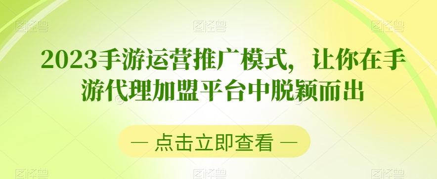 2023手游运营推广模式，让你在手游代理加盟平台中脱颖而出-副业库