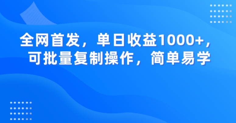 全网首发，单日收益1000+，可批量复制操作，简单易学【揭秘】-副业库