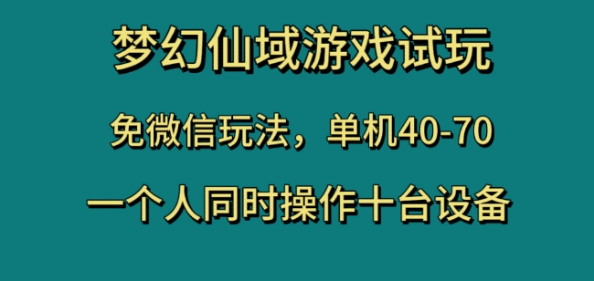 梦幻仙域游戏试玩，免微信玩法，单机40-70，一个人同时操作十台设备【揭秘】-副业库