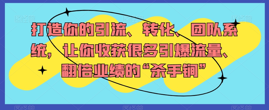 打造你的引流、转化、团队系统，让你收获很多引爆流量、翻倍业绩的“杀手锏”-副业库