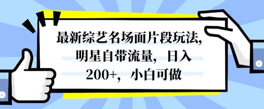 最新综艺名场面片段玩法，明星自带流量，日入200+，小白可做【揭秘】-副业库
