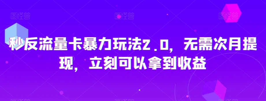 秒反流量卡暴力玩法2.0，无需次月提现，立刻可以拿到收益【揭秘】-副业库