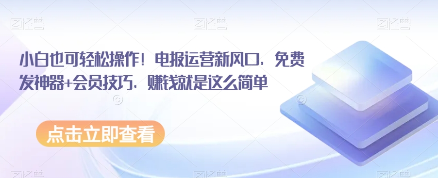 小白也可轻松操作！电报运营新风口，免费发神器+会员技巧，赚钱就是这么简单-副业库