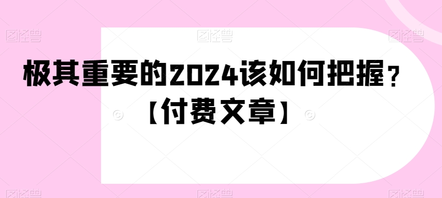 极其重要的2024该如何把握？【付费文章】-副业库