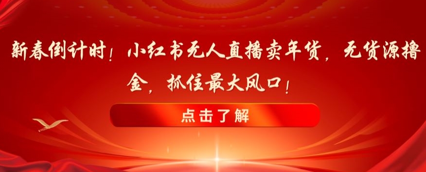 新春倒计时！小红书无人直播卖年货，无货源撸金，抓住最大风口【揭秘】-副业库